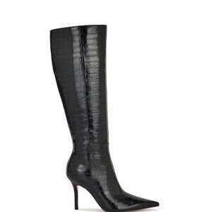 New Nine West Black Embossed Croc Knee High Boots 8.5